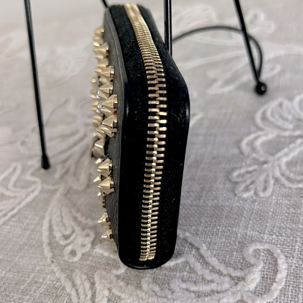 Christian Louboutin Authentic Panettone Studded Black Leather Wallet - Picture 3 of 16